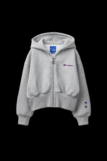 Zara CHAMPION ® X ZARA FLOCKED TEXT ZIP-UP SWEATSHIRT - Gray marl - Image 0