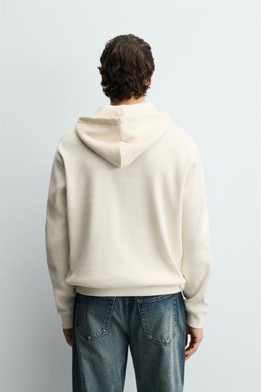WAFFLE-KNIT HOODIE - Light beige by Zara - Image 2