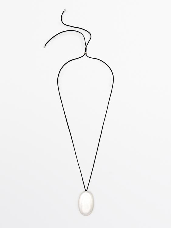 Leather cord necklace with metal piece