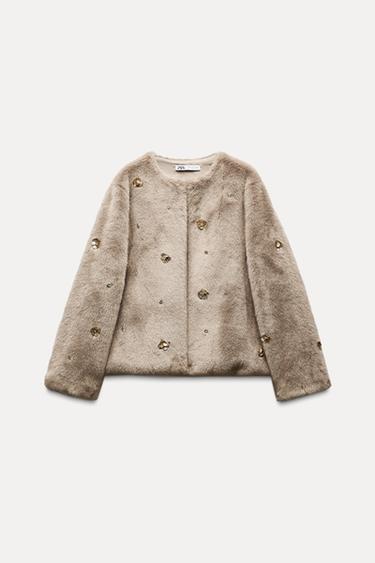 KRÁTKÝ KABÁT Z UMĚLÉ KOŽEŠINY - Světlá velbloudí od Zara