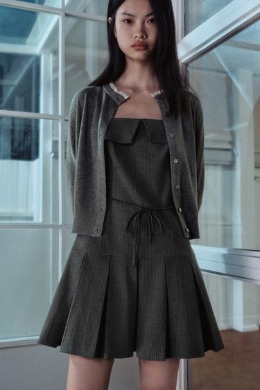 SHORT PINSTRIPE DRESS WITH PLEATS - Dark grey by Zara