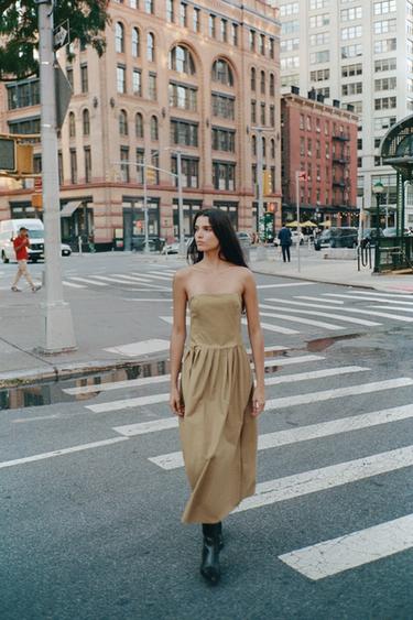 STRAPLESS MIDI DRESS - Khaki by Zara - Image 0