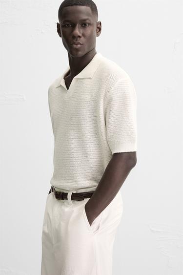 POLO EN MAILLE TEXTURÉE OUVERTE - Blanc de Zara - Image 5