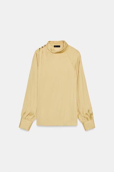 HIGH-NECK SATIN BLOUSE - Butter by Zara - Image 0