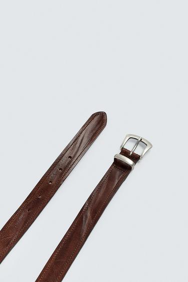 VINTAGE-EFFECT LEATHER BELT - Brown by Zara - Image 3