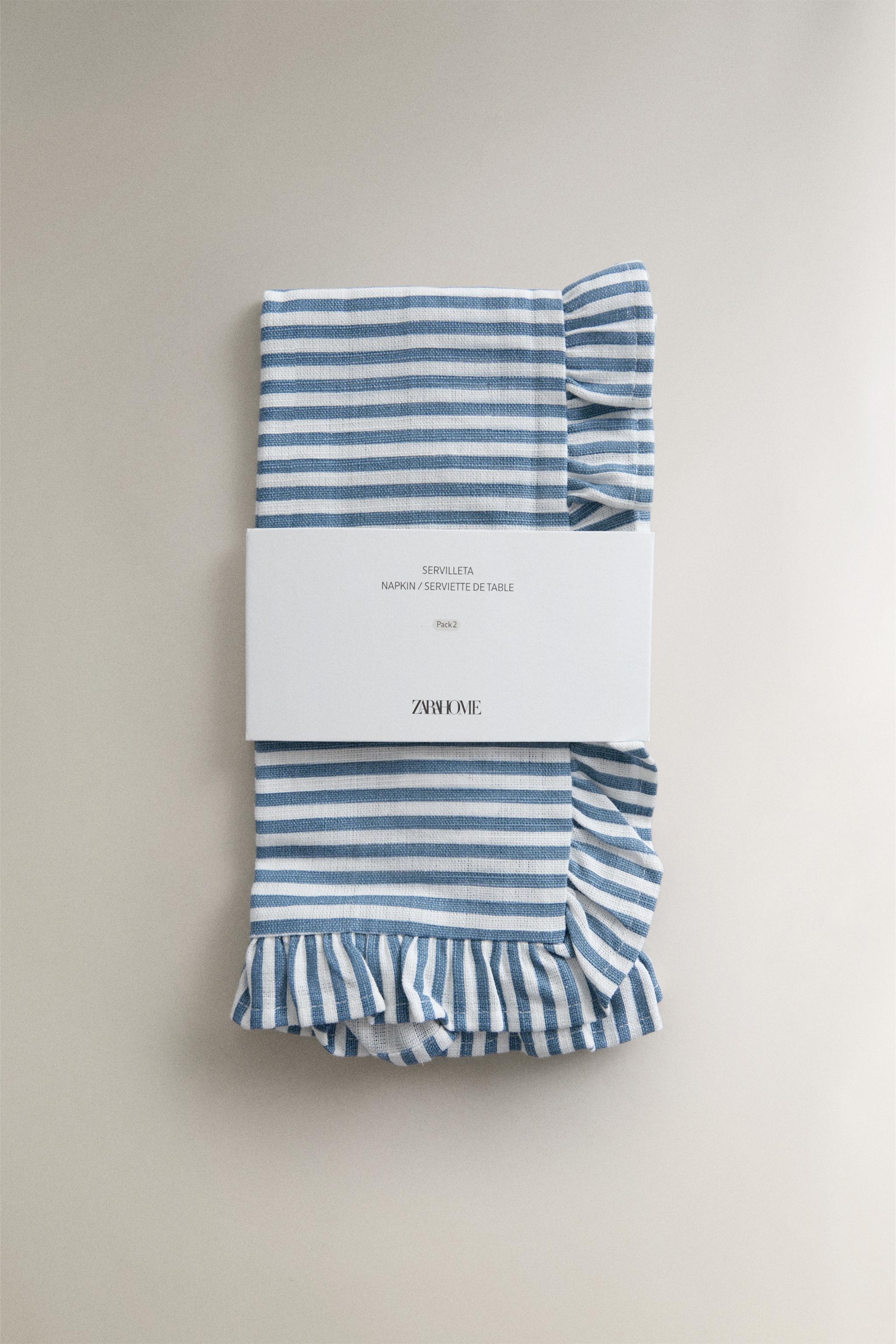 LOT DE 2 SERVIETTES TABLE EN COTON À VOLANT