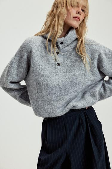 Zara BUTTON KNIT JUMPER - Gray marl