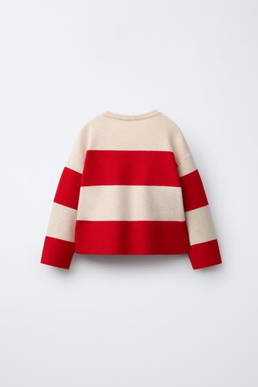 PULL EN MAILLE À RAYURES ET NŒUDS - Écru / Rouge de Zara - Image 1