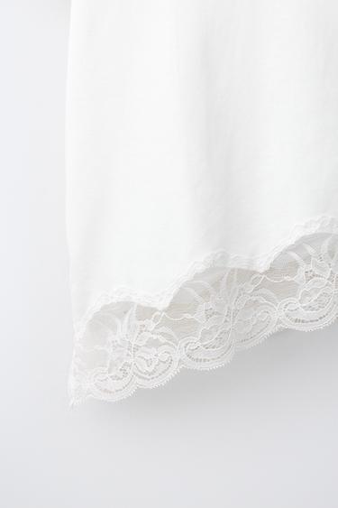 PLAIN T-SHIRT WITH LACE HEM - White by Zara - Image 3