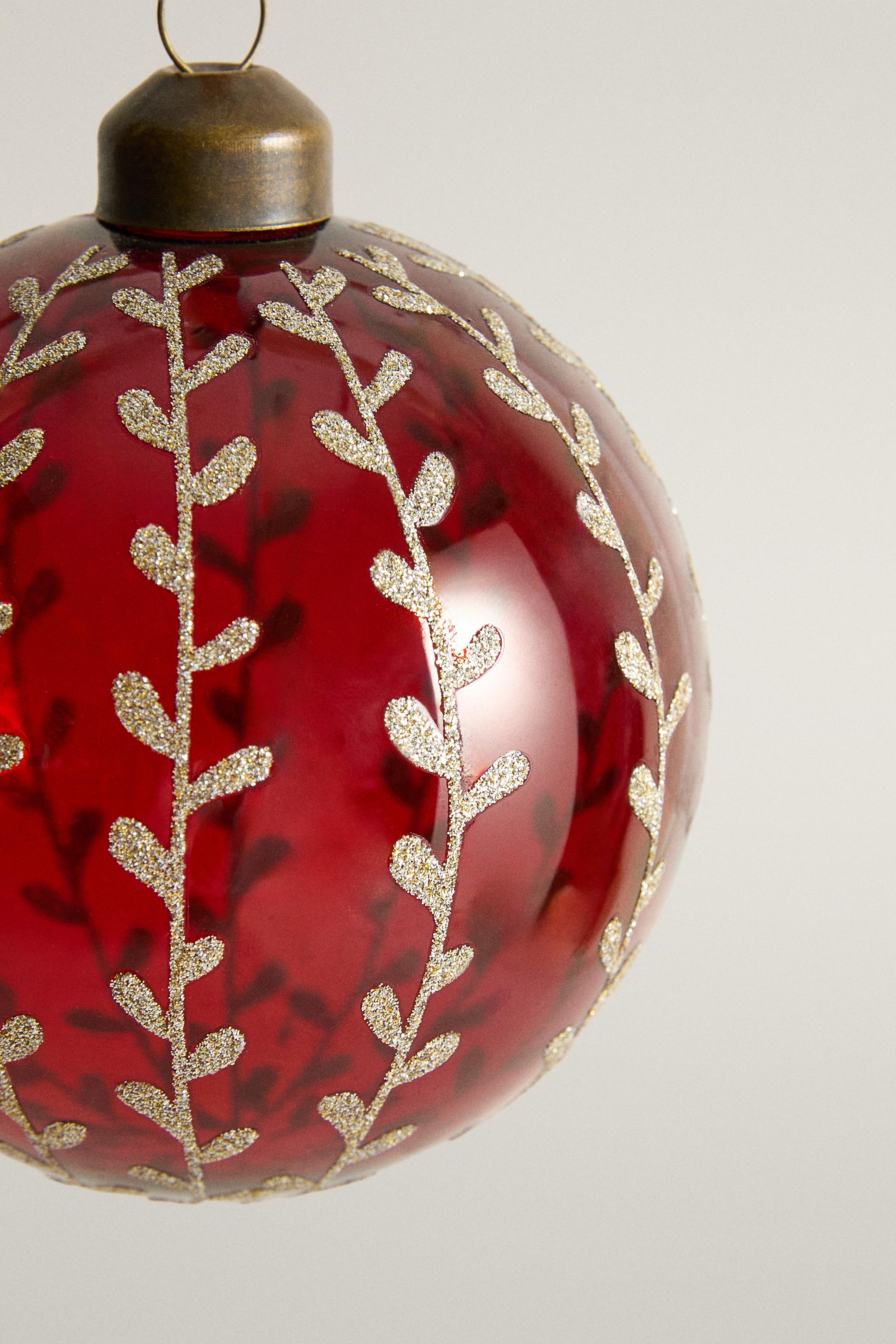 BOROSILICATE GLASS BAUBLE CHRISTMAS DECORATION WITH GLITTER FLOWERS