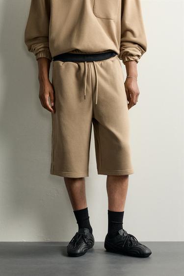 Zara RELAXED FIT JOGGER SHORTS - taupe brown