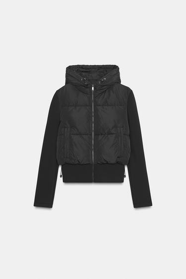 Zara WATER AND WIND PROTECTION HOODED PUFFER JACKET - Black