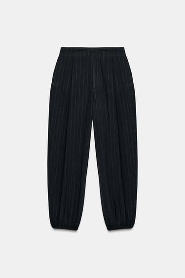 Zara PINSTRIPE PLEATED JOGGER PANTS - Navy blue