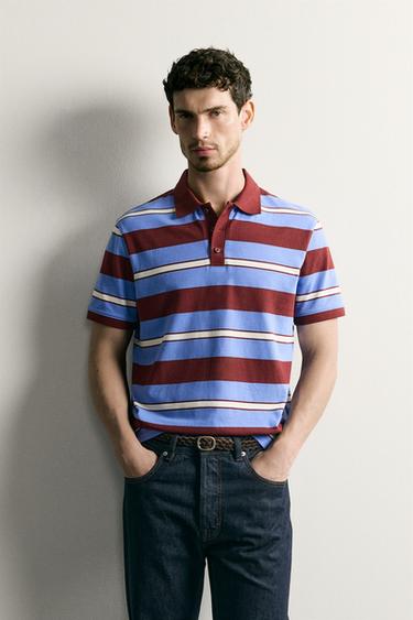 ПОЛО REGULAR FIT В ПОЛОСКУ ИЗ ТКАНИ ПИКЕ — ГОЛУБОЙ от Zara