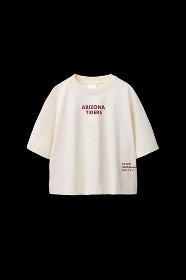 Zara VARSITY PRINT T-SHIRT - Ecru