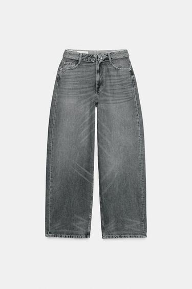 JEANS WITH FOLDED WAISTBAND TRF MID-WAIST - Grey by Zara