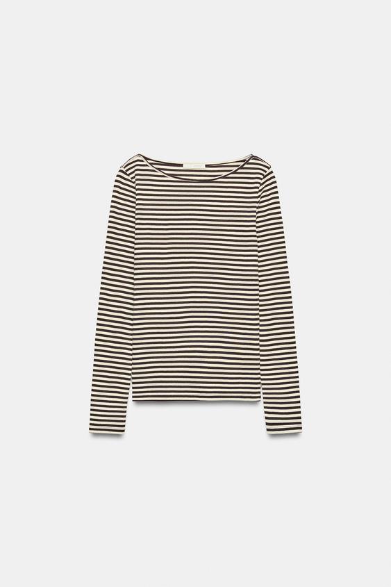 BOAT NECK T-SHIRT - striped by Zara - Image 6