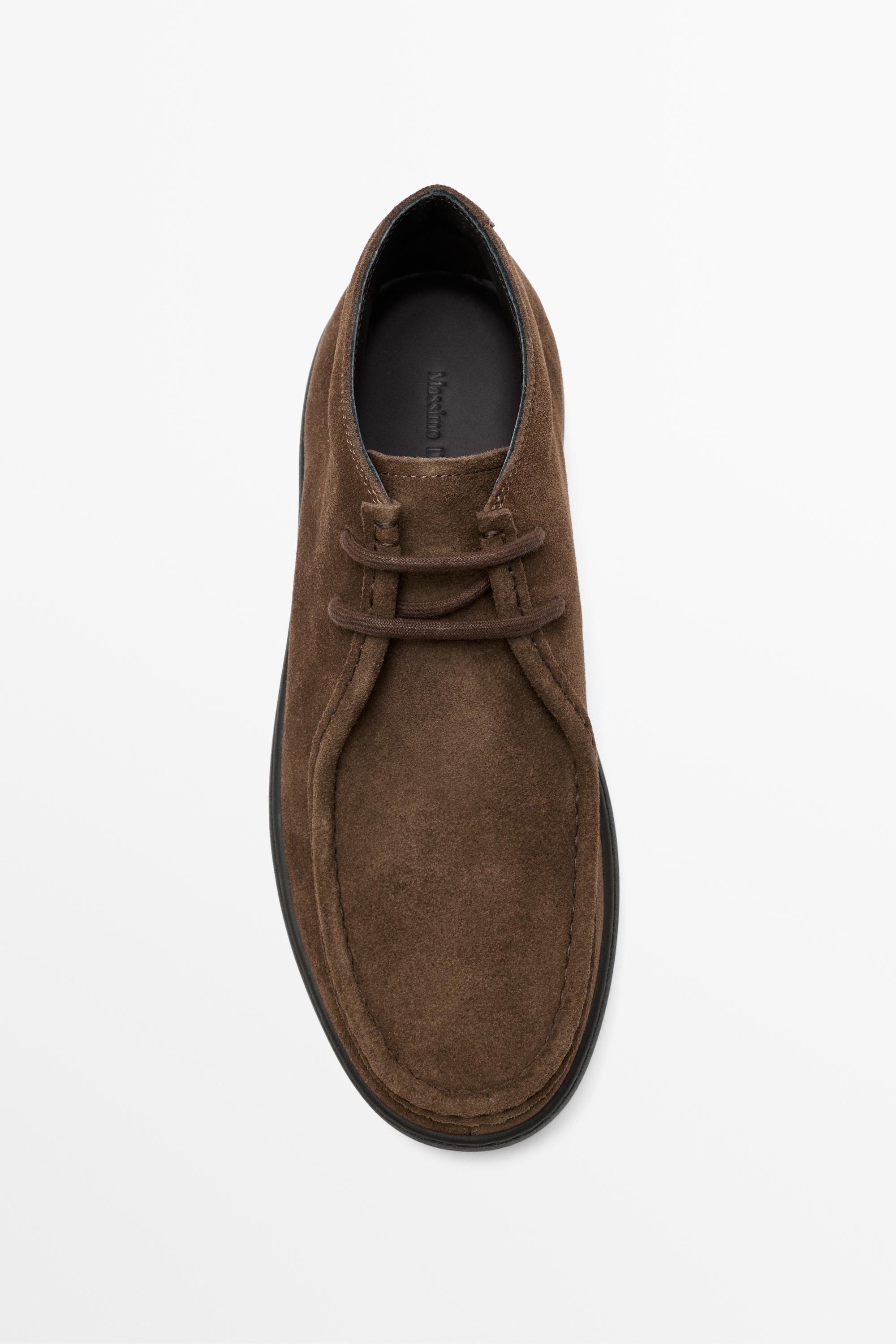 Split suede leather ankle moc toe shoe - taupe brown | ZARA United