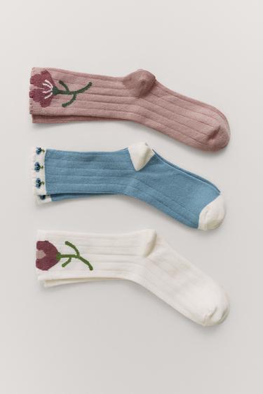 PACK TRES CALCETINES FLOR - Rosa de Zara