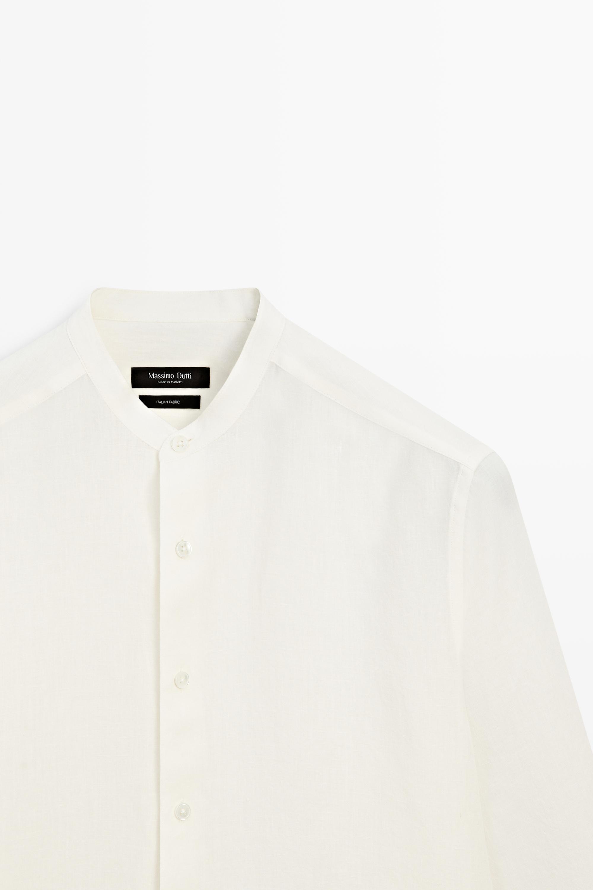 100% linen regular fit shirt with stand collar