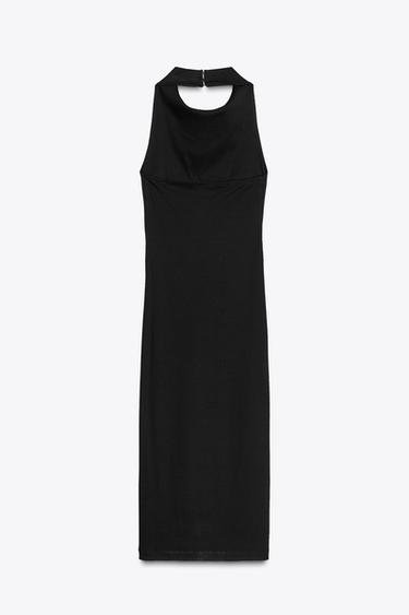 ROBE MI-LONGUE AVEC ENCOLURE AMÉRICAINE - Noir de Zara - Image 4