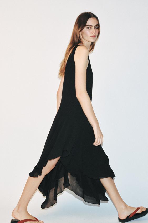 zara black asymmetric dress ZARA Asymmetric Black Lace Dress Styling Ideas