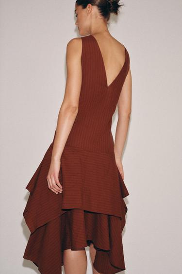 ROBE ASYMÉTRIQUE À RAYURES ZW COLLECTION - brique foncée de Zara - Image 4