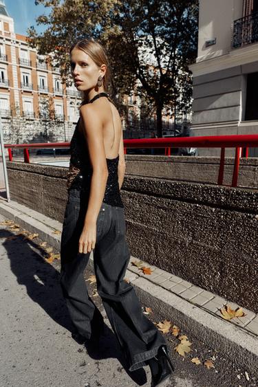 HALTER TOP WITH COMBINED SEQUINS - Gold by Zara