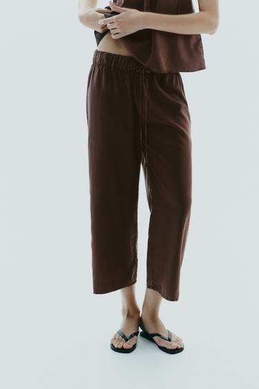 FLOWING CROP TROUSERS - Brown by Zara - Image 2