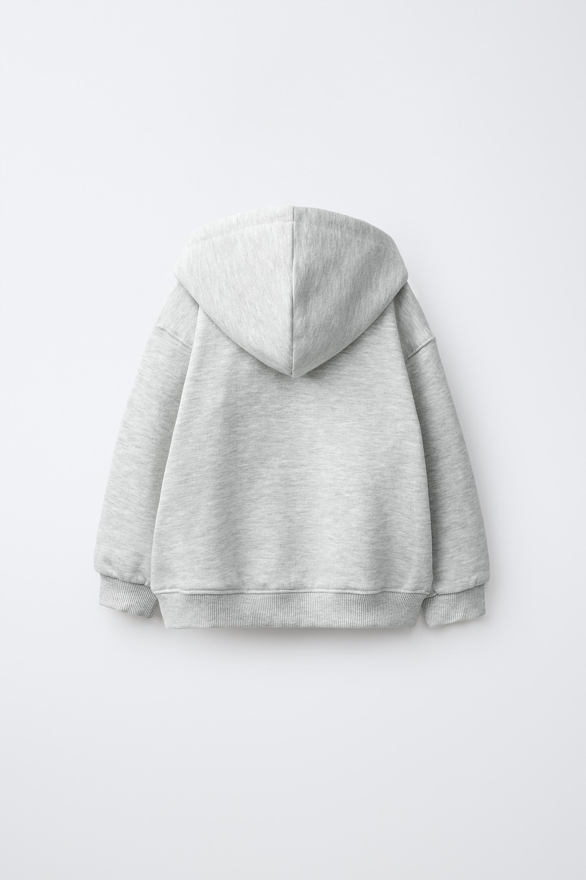 EMBROIDERED ZIP-UP HOODIE — Grey marl