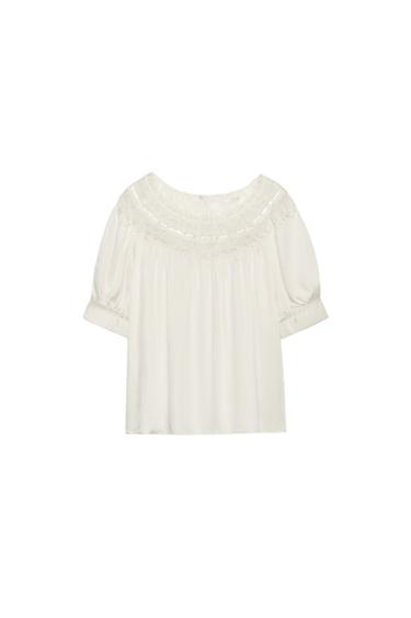 ZW COLLECTION LACE SHORT SLEEVE BLOUSE - White by Zara
