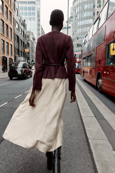 BELTED FAUX SUEDE PEPLUM JACKET - Burgundy by Zara - Image 2