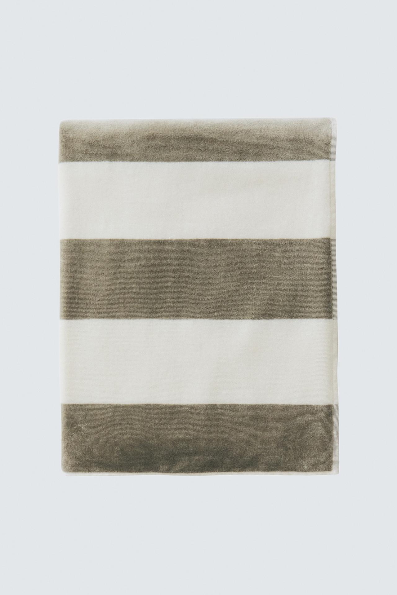 STRIPED BEACH TOWEL — Grey green