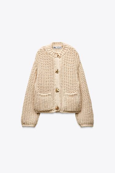 CHUNKY KNIT CARDIGAN - Ecru by Zara - Image 4