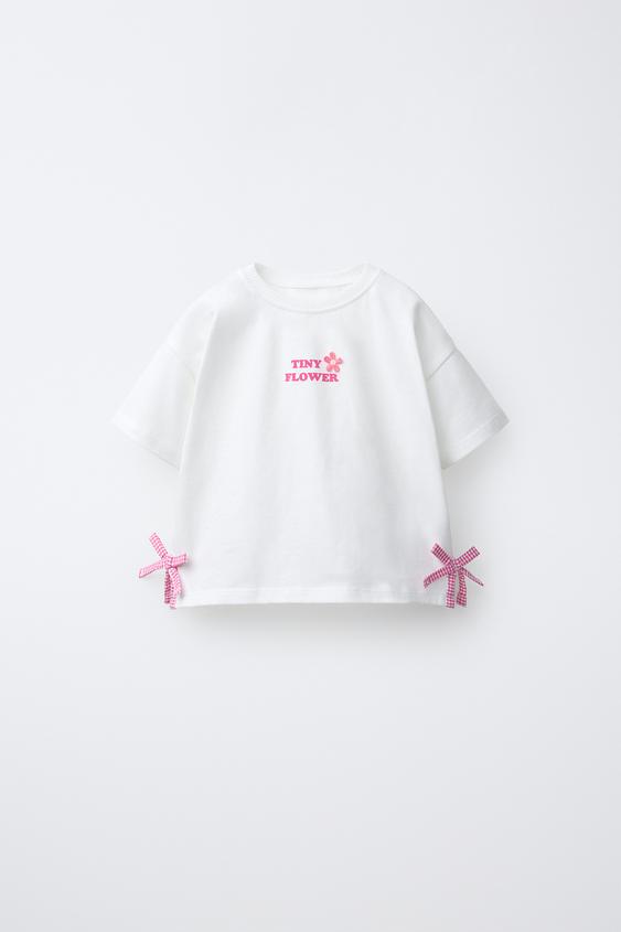 CAMISETA LAZOS CUADRO VICHY - Blanco roto de Zara - Imagen 0