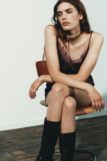 SATIN TOP WITH LACE - chocolate by Zara - Image 4