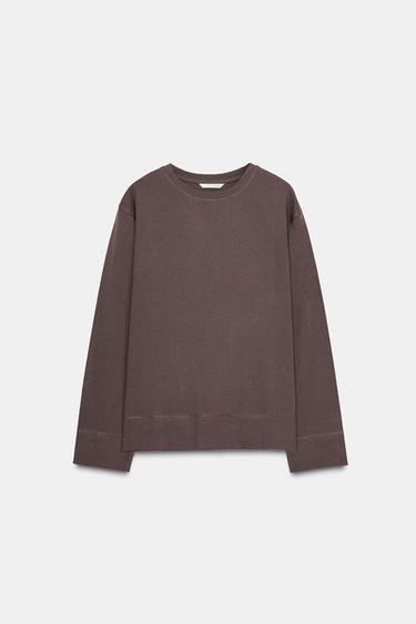 T-SHIRT RUSTIQUE EN COTON - Vison foncé de Zara - Image 3