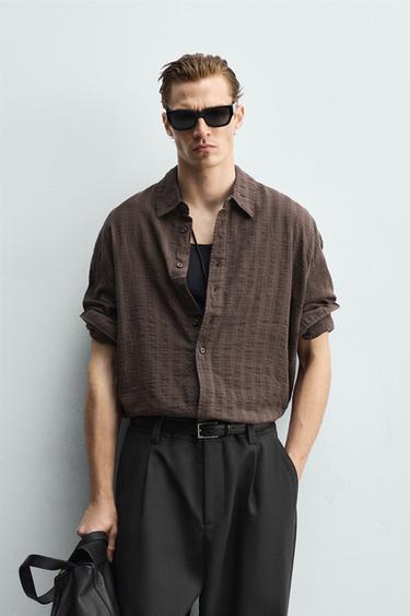 TEXTURED CHECK SHIRT - Brown by Zara