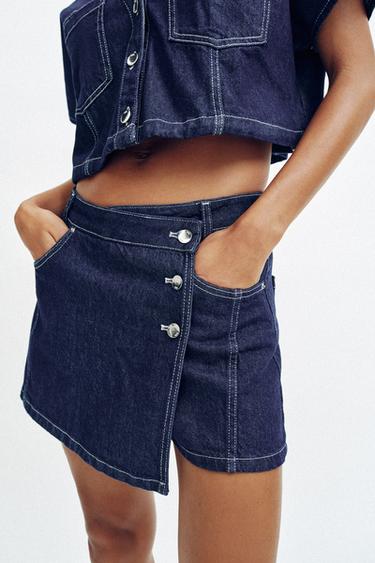 Zara Z1975 TRAPER SUKNJA PREKO HLAČA S PREKLOPOM – Plava