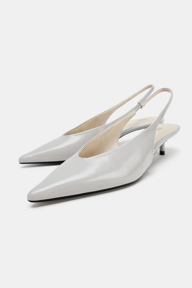 CHAUSSURES À TALONS KITTEN HEEL EN CUIR - Gris clair de Zara - Image 3