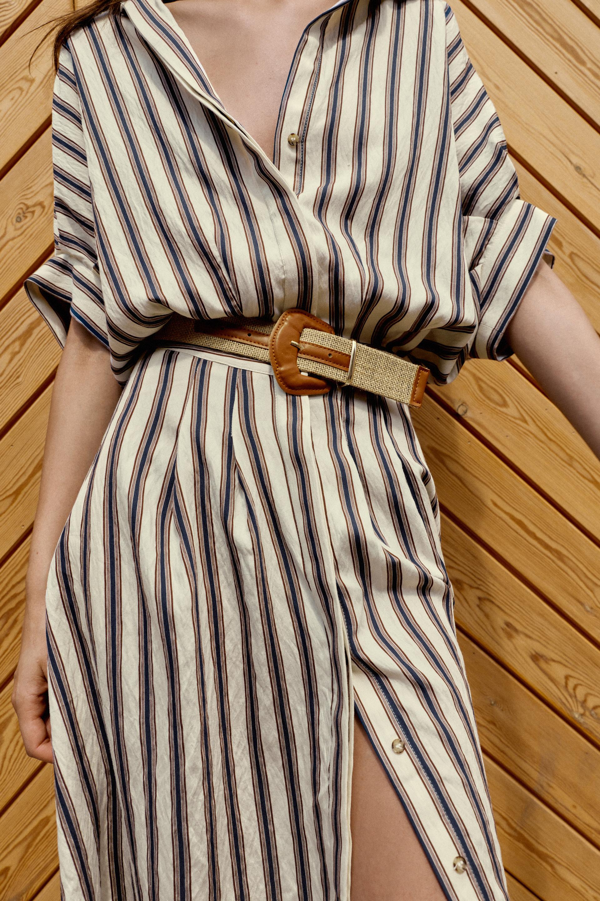 STRIPED BELTED MIDI DRESS thumbnail 4