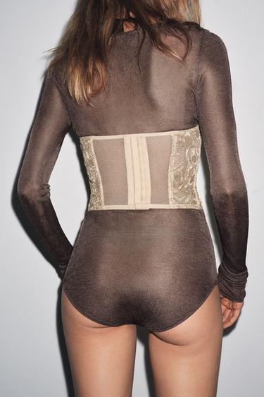 METALLIC THREAD LACE UNDERWIRED CORSET - Golden by Zara - Image 2