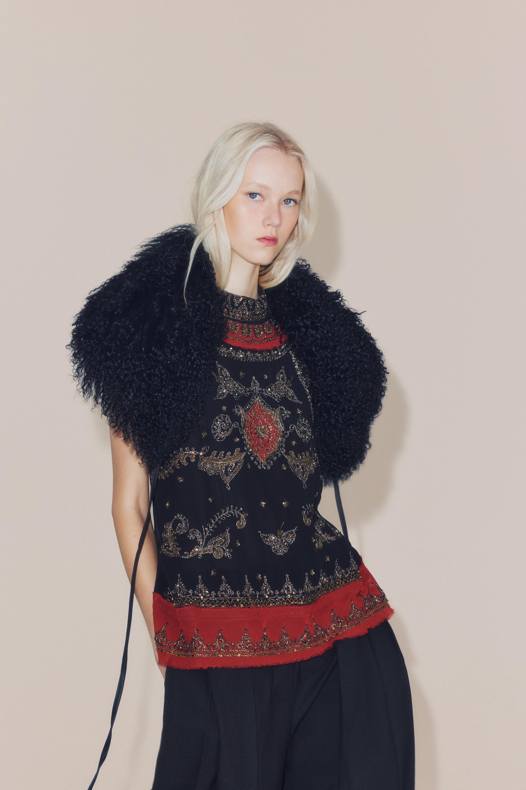 Zw Collection Embroidered Beaded Combined Top by Zara