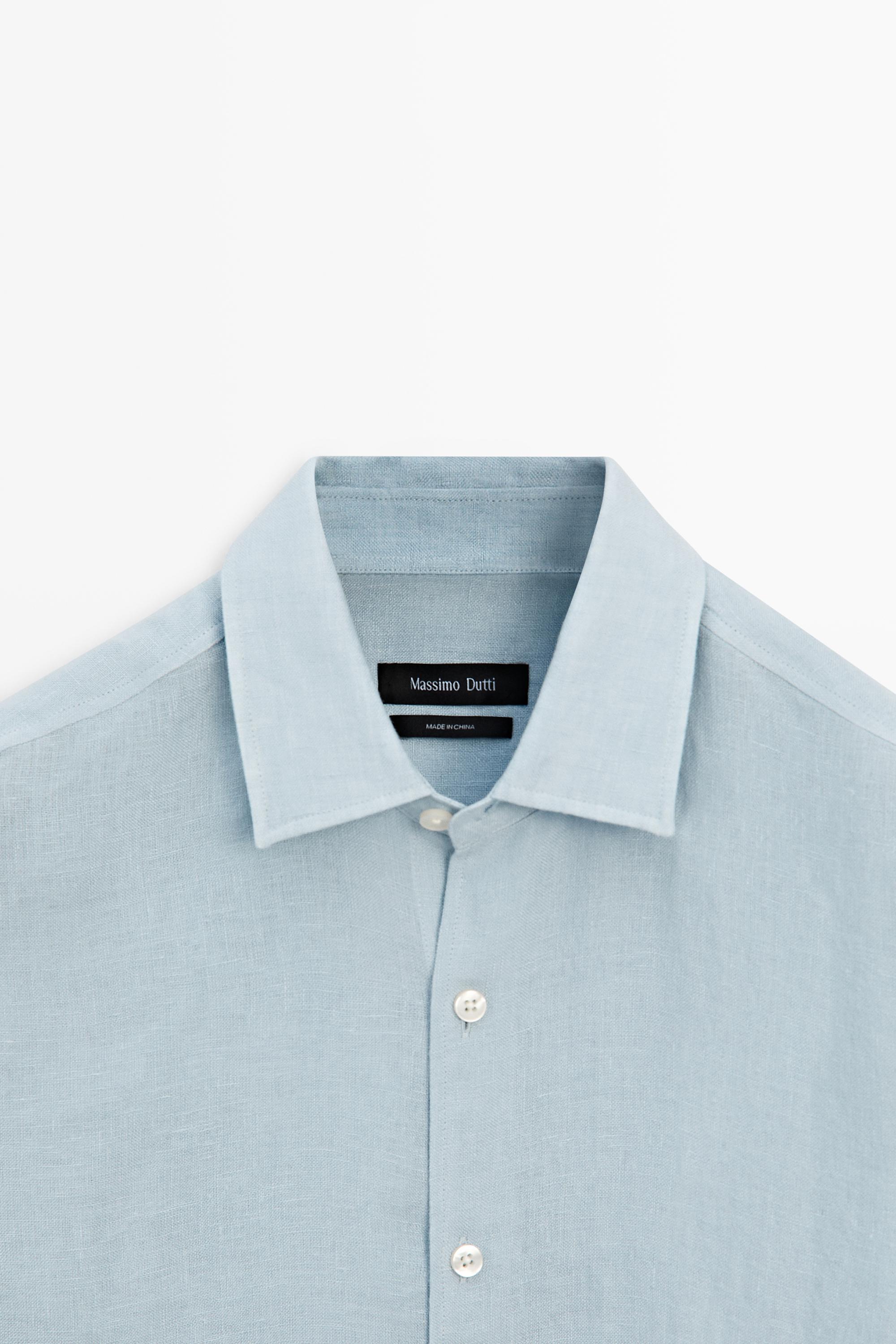Textured 100% linen regular fit shirt