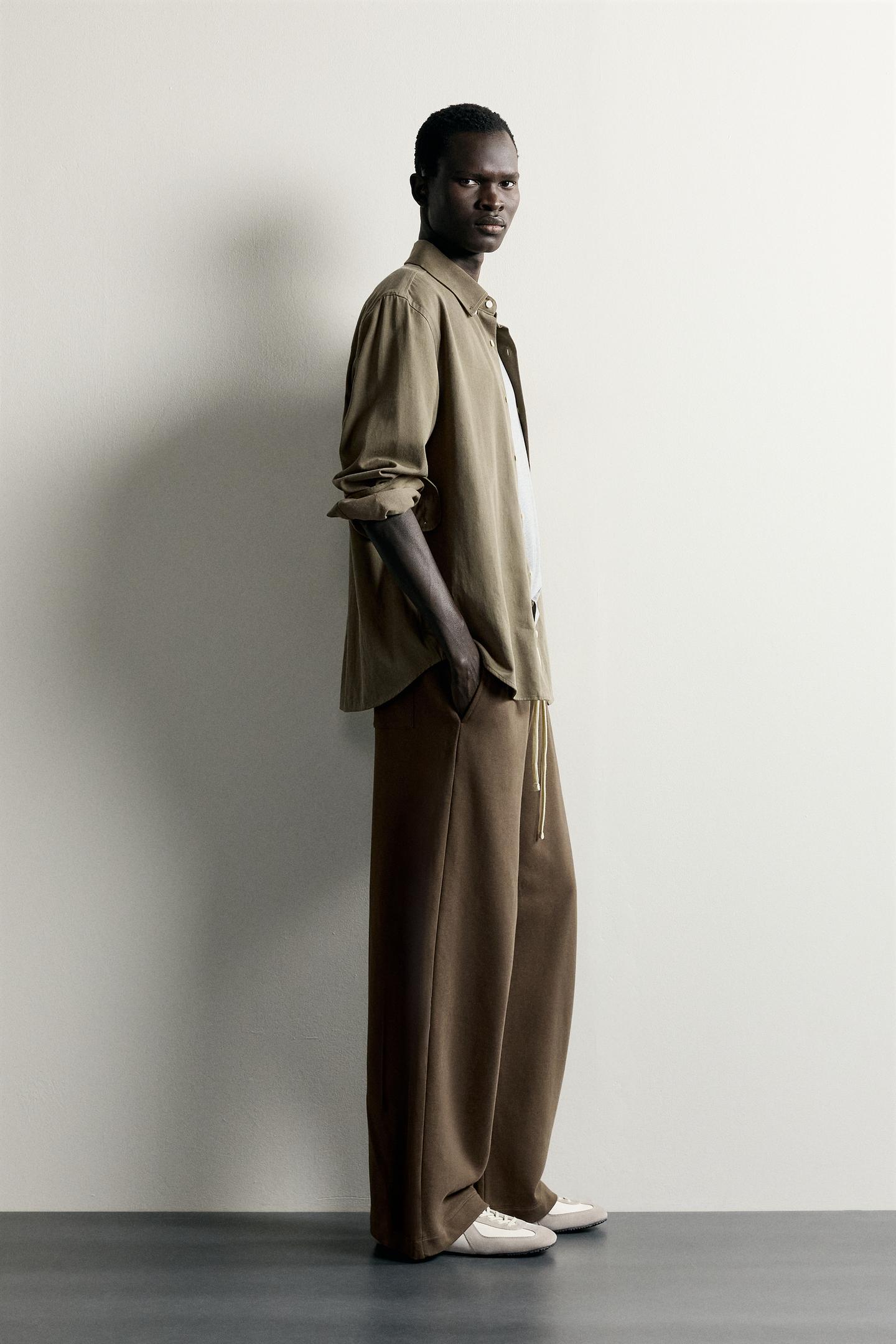 Мужские брюки Zara Colorblock Relaxed Fit, цвет: Тёмный коричневый — фото 4
