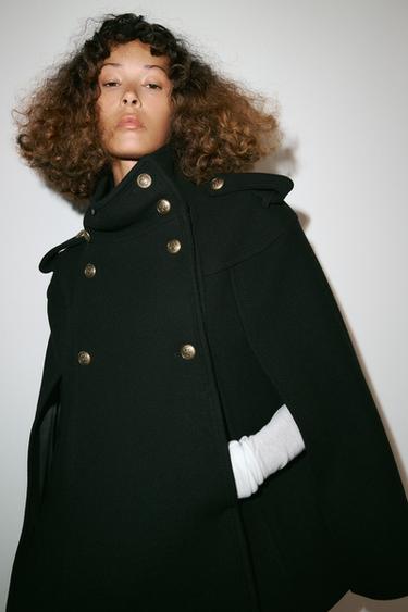 كاب مزيج الصوف بأزرار معدنية ZW COLLECTION - أسود الخاص بـ Zara