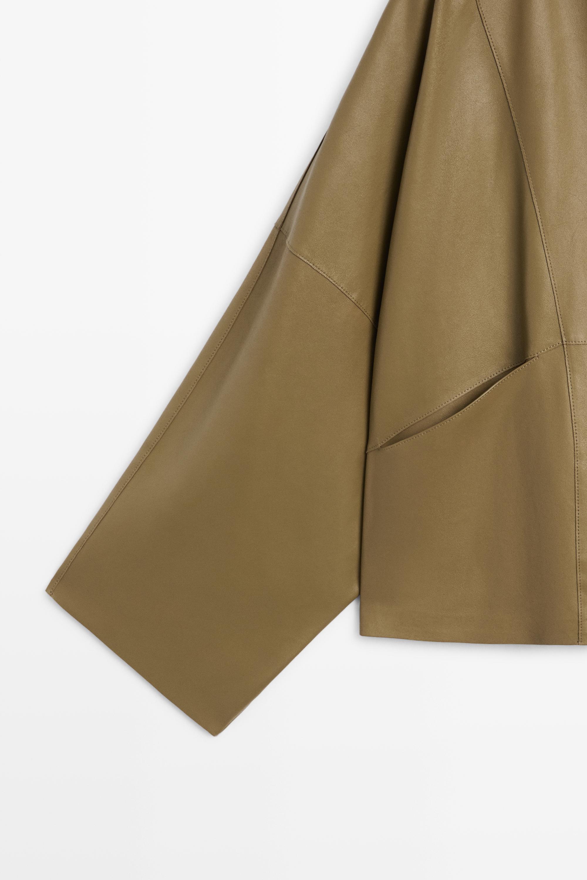 Stand collar nappa leather cropped jacket