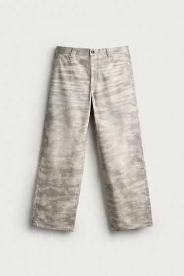 ABSTRACT PRINT RELAXED FIT PANTS — Stone 1
