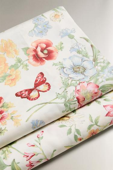 SATIN FLAT SHEET WITH FLORAL PRINT - Oyster-white by Zara - Image 4