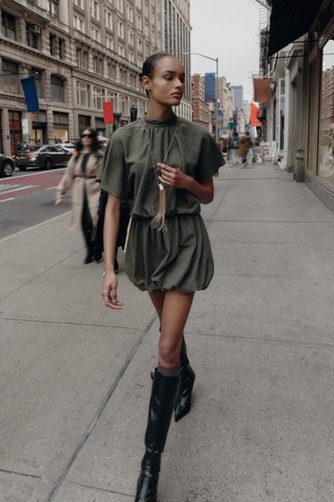 BALLOON MINI DRESS - Khaki by Zara - Image 0